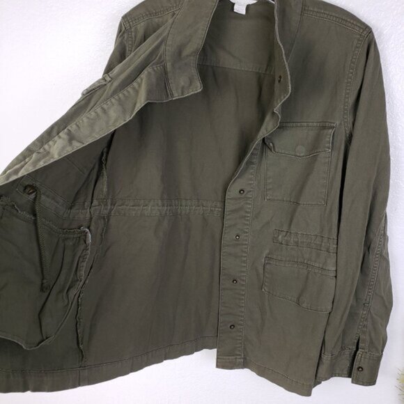 CASLON Jacket Oversized Utility Cargo Snap Army Green size S Military Shacket - Picture 12 of 13